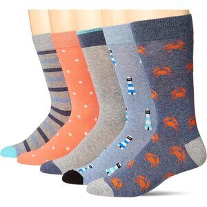 Men's Blue/Grey/Navy Crab/Orange Dots/Stripe Comfortable Patterned Dress Socks